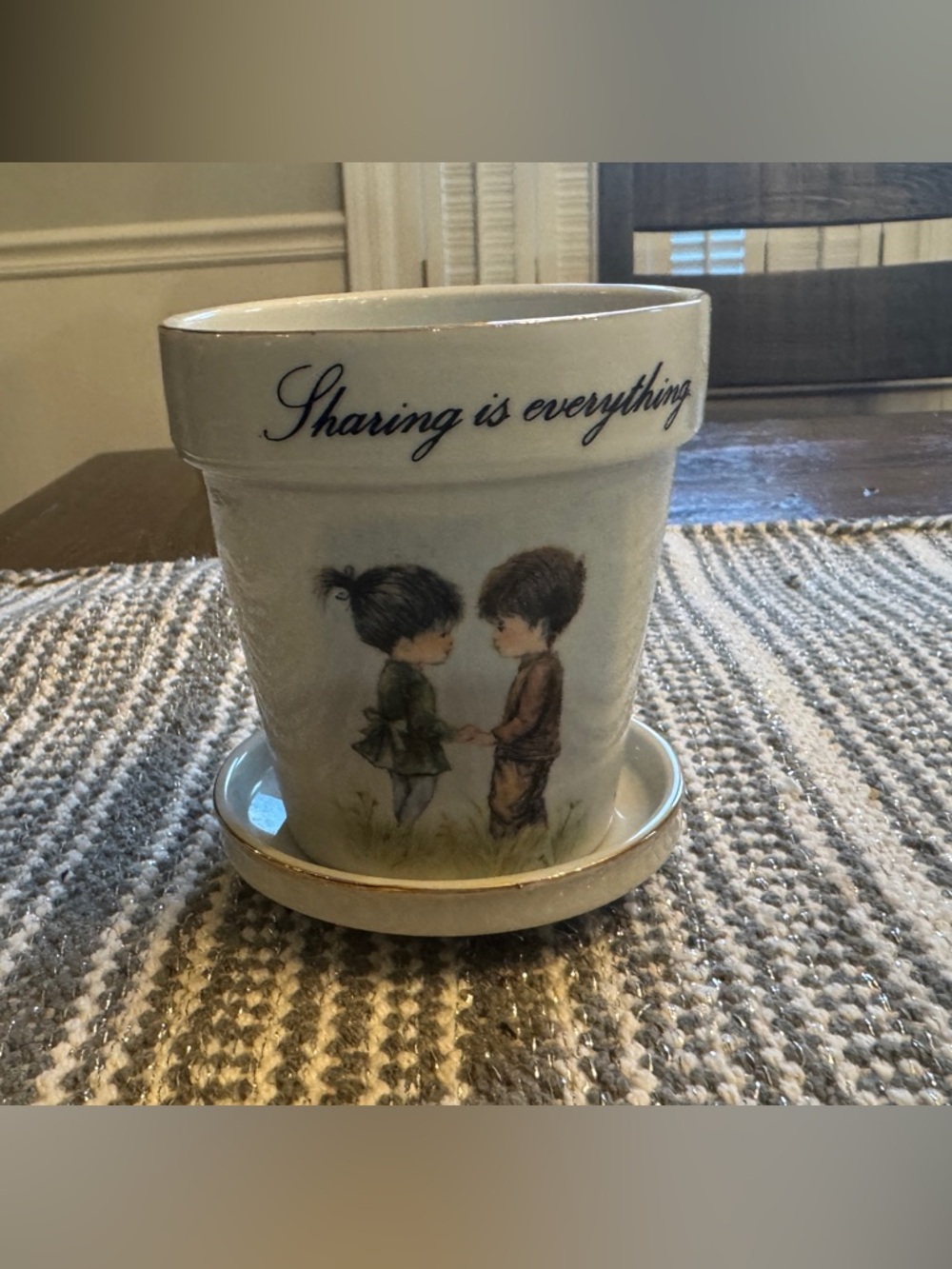 Sharing Is Everything Ceramic Planter - White with Illustration